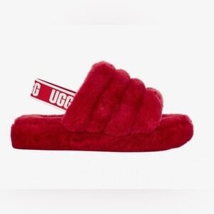 UGG Womens Red Fluff Yeah Slingback Slides Slippers Size 6 Cozy